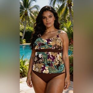 NWT Silhouette Solution Swim Top Tankini 2X 2TG Underwire Soft Cup Adjust Straps